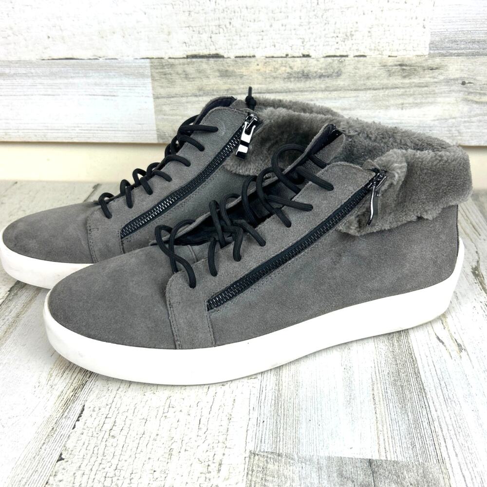 Russel Park Womens 10.5 Gray Suede Faux Fur Lace-Up Hightop Sneaker boot